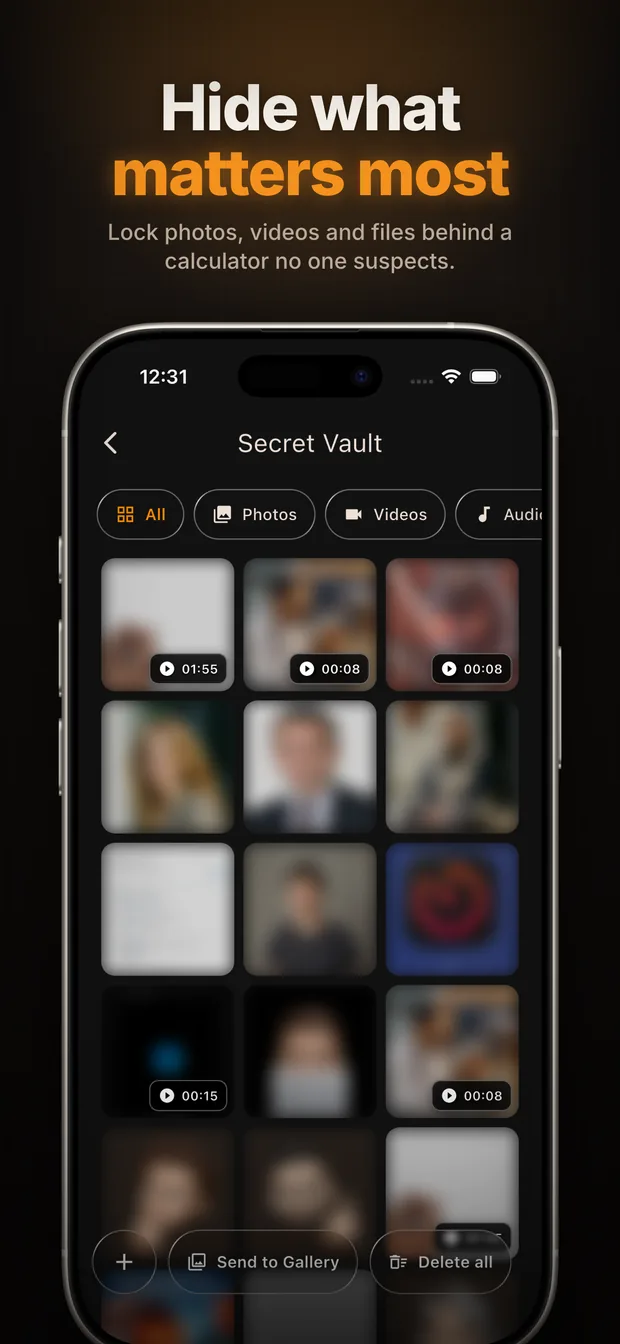 The hidden vault in Calculator Vault showing private photos